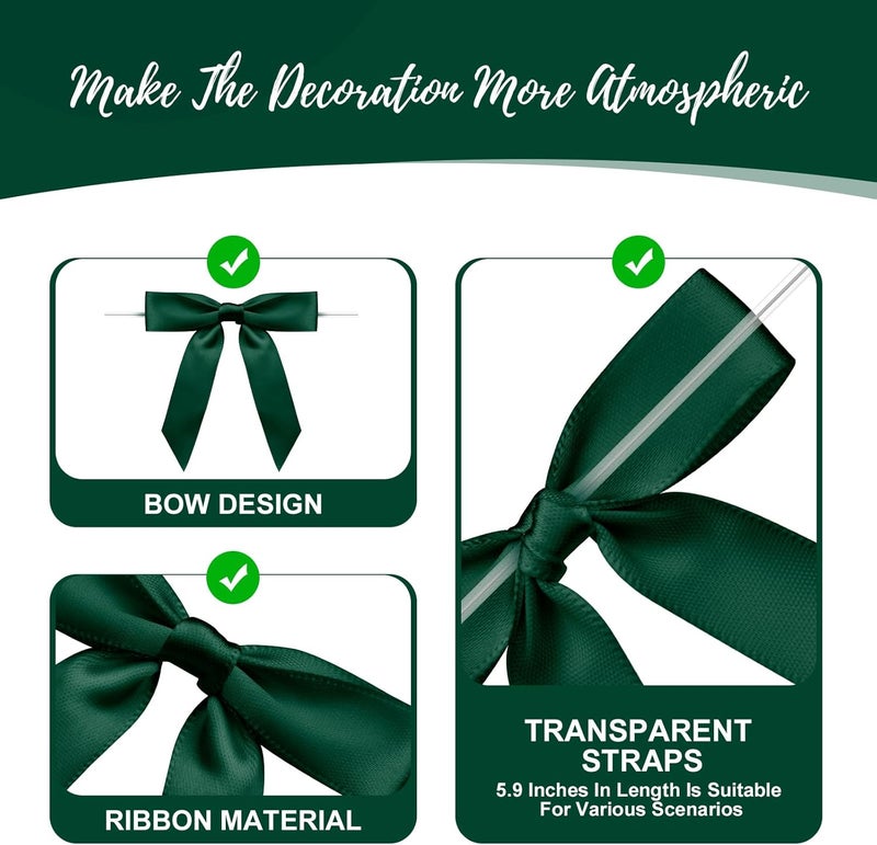 Sokfone Satin Ribbon Dark Green Bow Decor 2.5" Premade Dark Green Twist Tie Bows for Gift Wrapping Bow for Treat Bags Party Favors Wedding Decorations - 50 Counts - Image 4